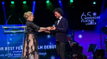 Liv Ullmann (Honorary President of the Nordic Film Days Lübeck), Laurens Pérol (director "Practice") © Nordische Filmtage Lübeck / Olaf Malzahn