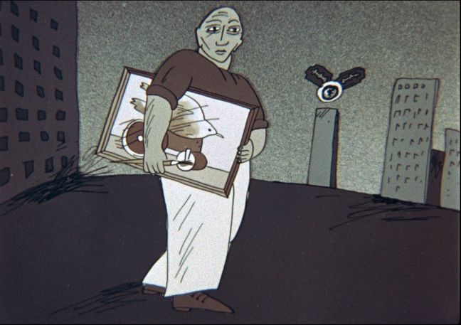 Mann mit Gemälde unter dem Arm