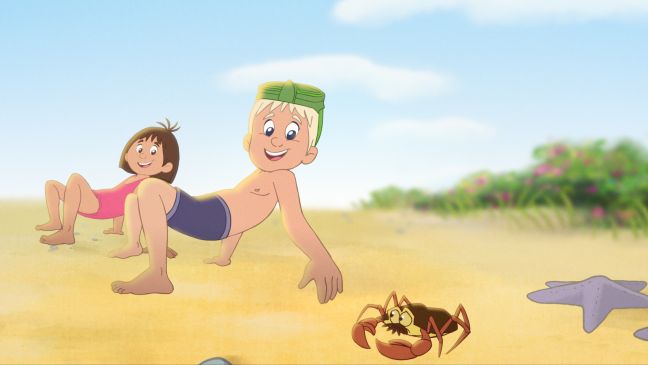 Lotte & Totte machen einer Krabbe nach