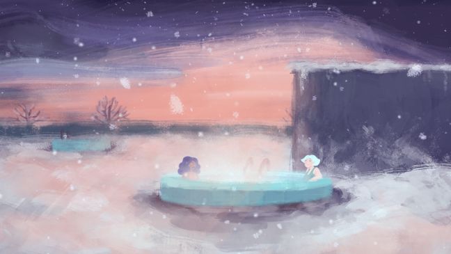 Neema und Svana im Jacuzzi im Schnee