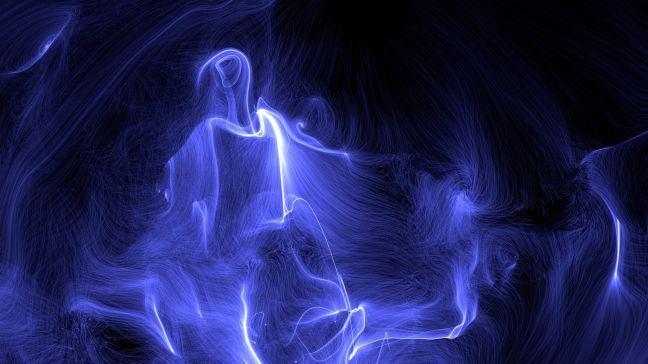 blau leuchtende Linien auf schwarzem Grund