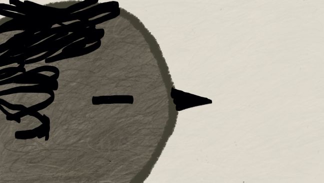 Nahaufnahme der vogelartigen Figur mit geschlossenen Augen