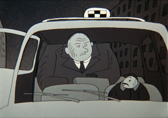 Großer Fahrgast und kleiner Taxifahrer