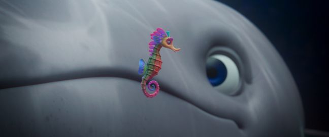 Seepferdchen vor einem Walauge