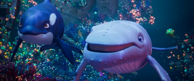 Wale und Fische gemeinsam unterwegs