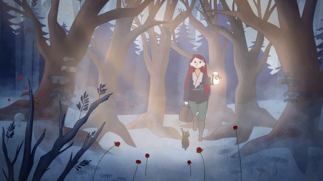 Nuupu und die schwarze Katze laufen durch den Wald