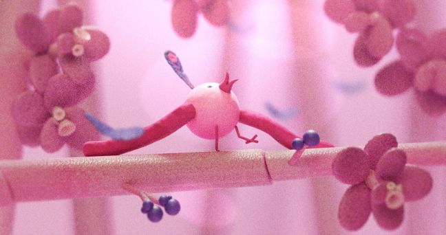 Ein Vogel sitzt auf einem Ast und schaut in den Himmel