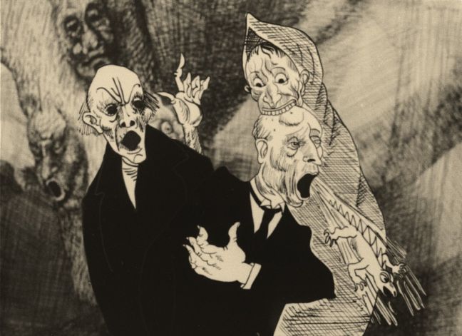 Höllische Wesen umringen einen Mann in Anzug